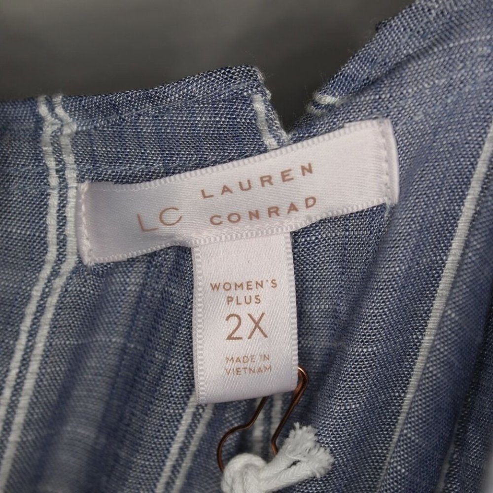 Lauren Conrad Striped Pleated Neck Dress H10666 - Picture 5 of 11